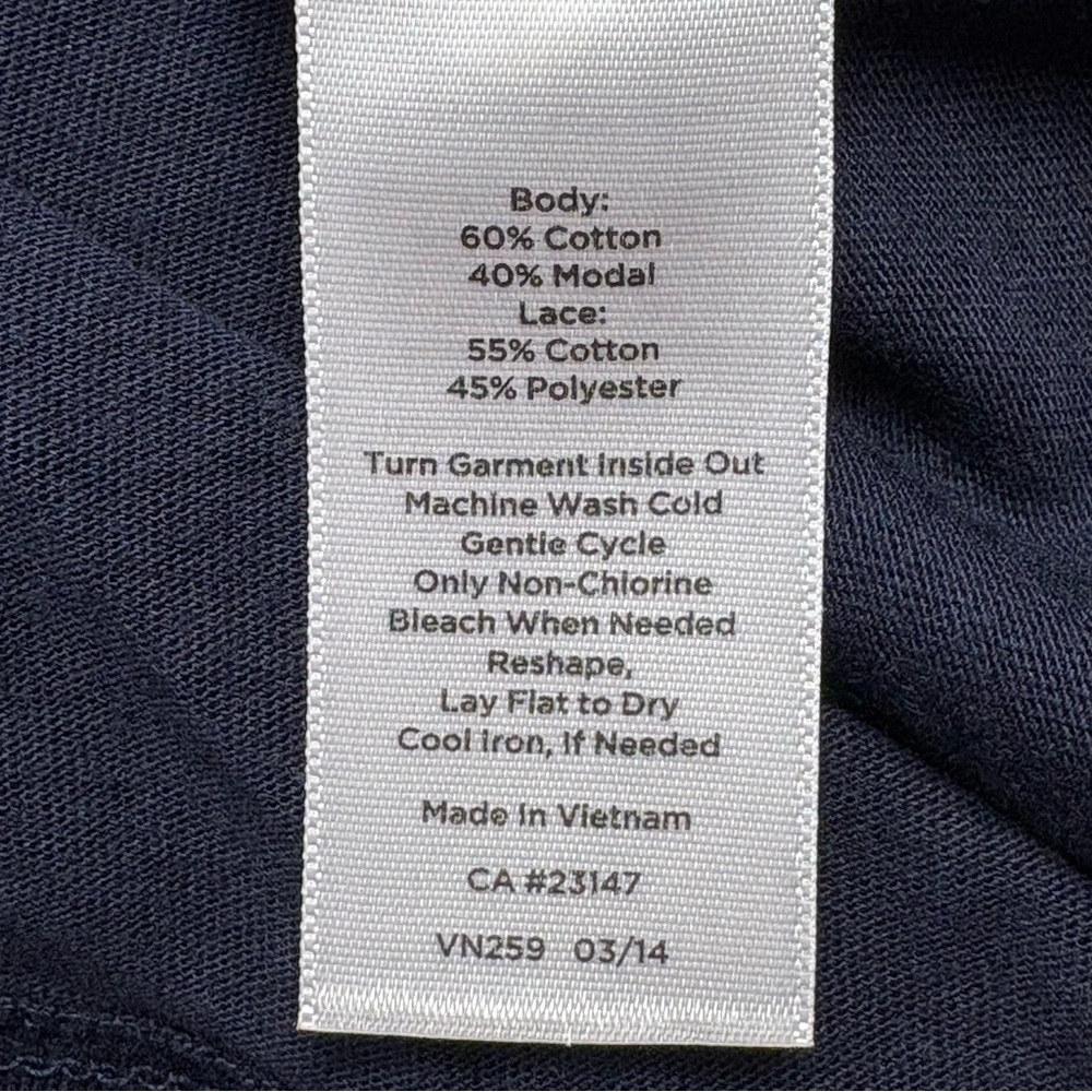 NEW Talbots Short Sleeve Lace Front Top Sz LP Petite Navy Blue Soft Cotton Modal - Picture 7 of 8